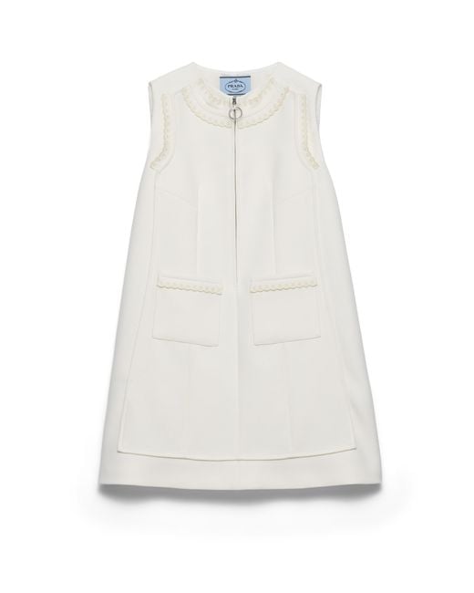 Prada White Embroidered Natté Fabric Mini-Dress