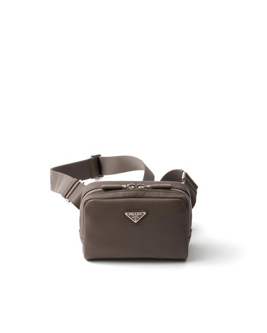 Prada Gray Leather Shoulder Bag for men