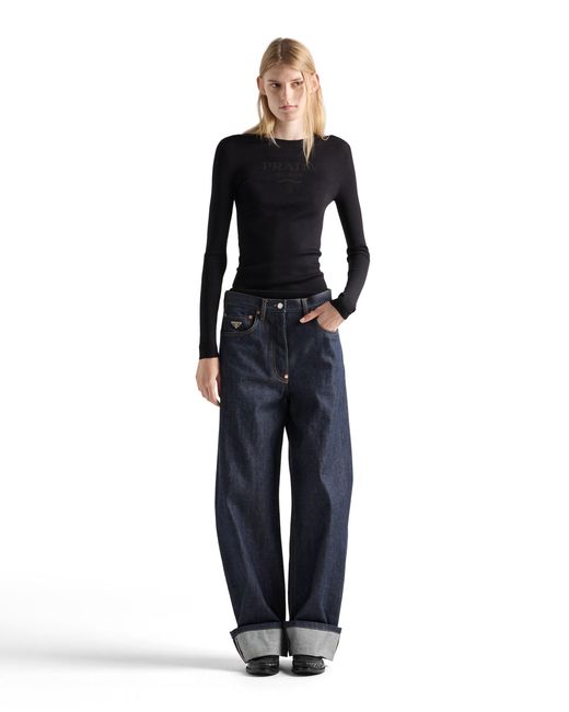 Prada Blue Superfine Wool Crew-Neck Sweater