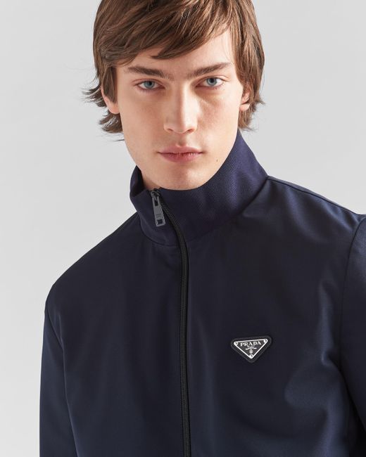 Prada Blue Stretch Technical Fabric Zipper Sweatshirt for men