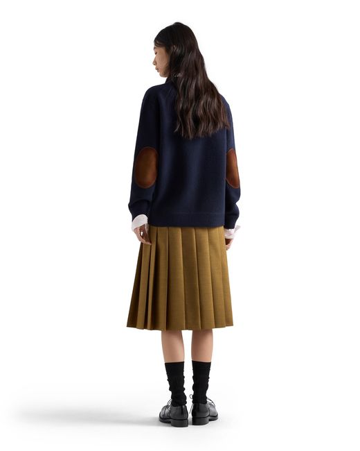 Prada Blue Wool And Suede Sweater