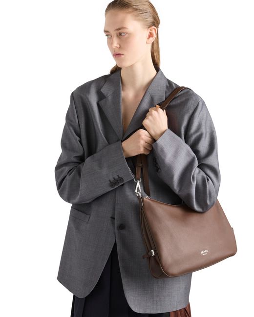 Prada Brown Fold Large Leather Shoulder Bag