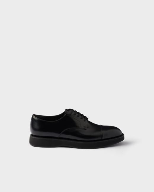 Prada Black Brushed Leather Laced Brogue Shoes, Size 5 for men
