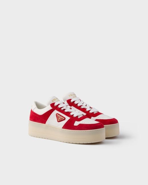 Prada Red Downtown Bold Nappa Leather And Suede Sneakers