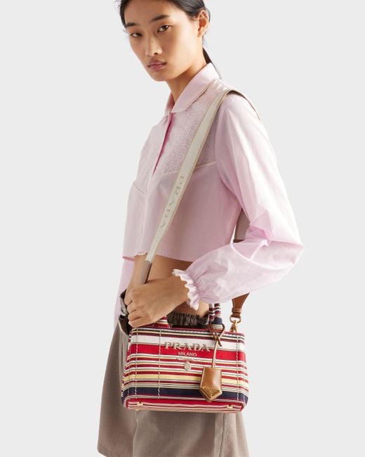 Prada Jardiniere striped cotton canvas mini-bag ハンドバッグ Red/Yellow Prada Jardinière striped cotton canvas mini-bag