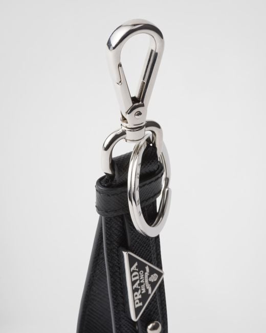 Prada White Saffiano Leather Keychain for men