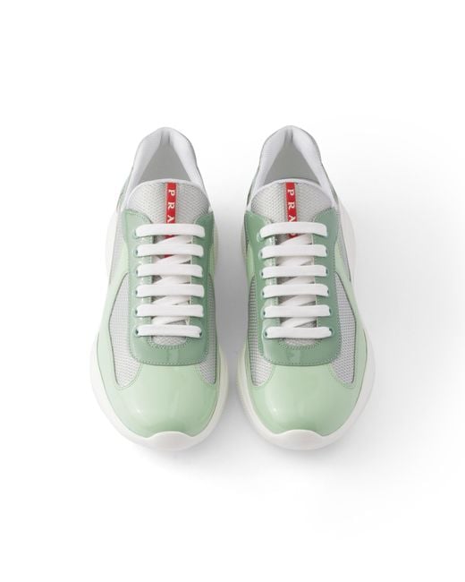 Prada Green Patent Leather And Technical Fabric America's Cup Sneakers, Size 9 for men