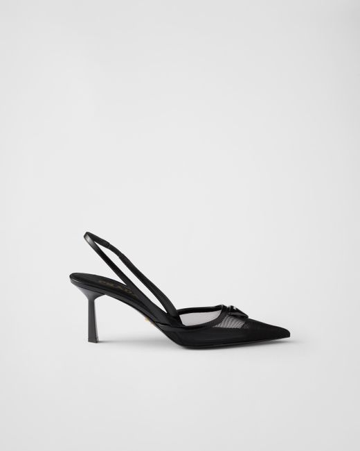 Prada White Mesh Fabric Slingback Pumps