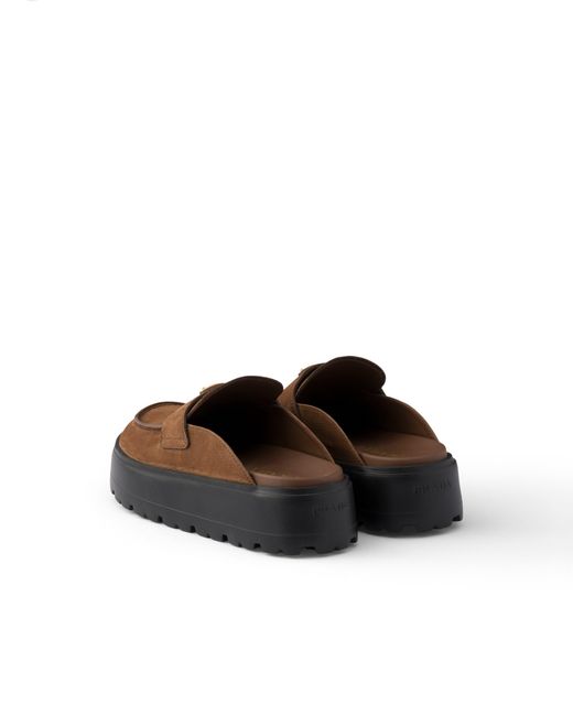 Prada Brown Nubuck Flatform Mules
