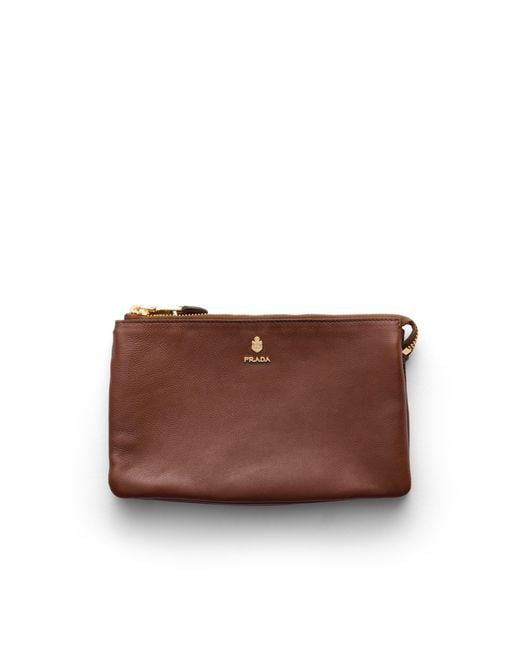 Prada Brown Leather Zipper Pouch