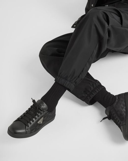 Prada Black Leather And Re-nylon Sneakers for men