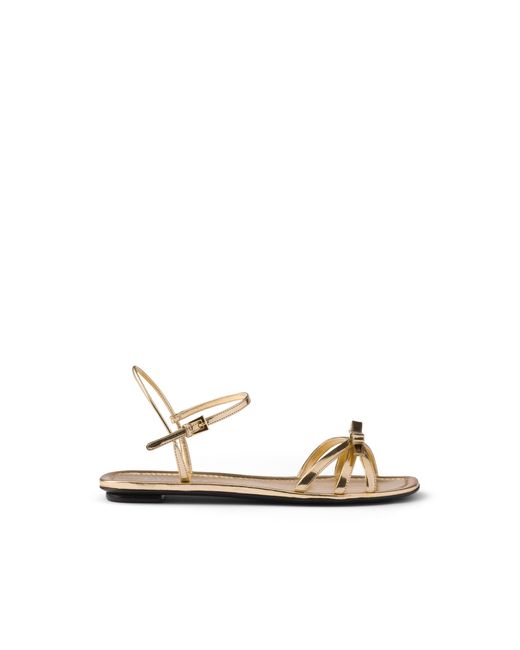 Prada White Flat Metallic Leather Sandals