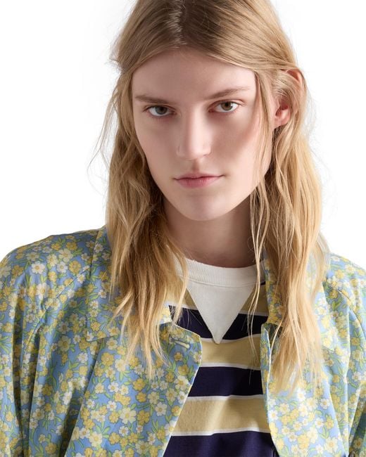 Prada Multicolor Bayadere Striped Lisle Cotton T-Shirt /Cream