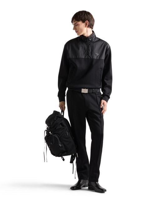 Prada Black Cotton Fleece Pants With Re-Nylon Details for men
