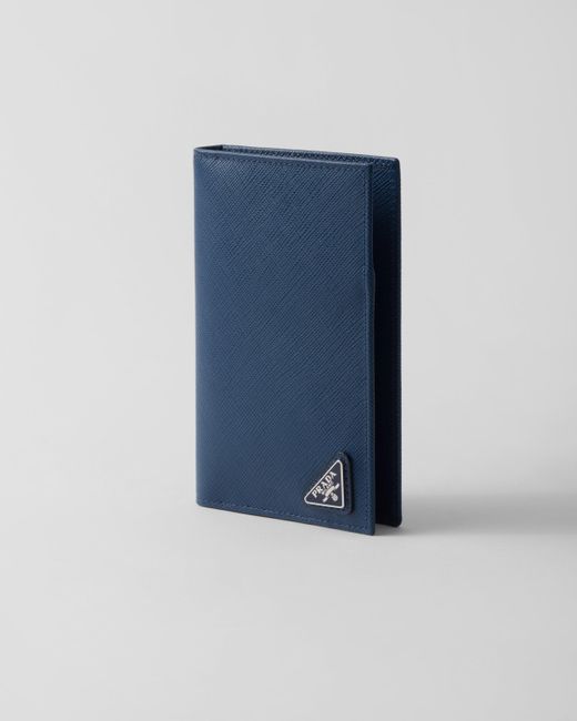 Prada Blue Saffiano Leather Passport Holder for men