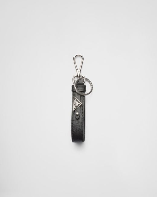 Prada White Saffiano Leather Keychain for men