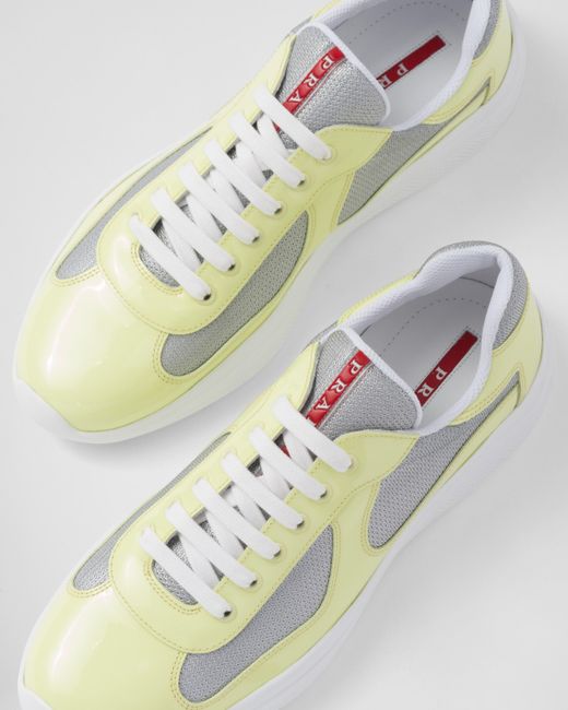Prada White America's Cup Patent Leather And Bike Fabric Sneakers for men