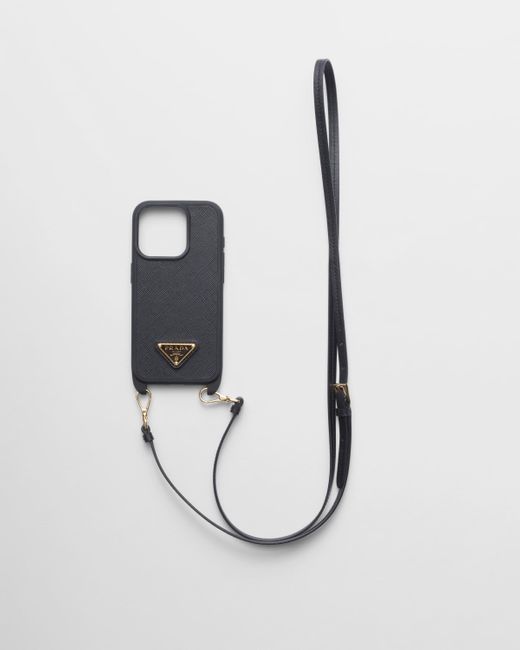 Prada White Saffiano Leather Cover For Iphone 15 Pro