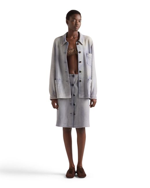 Prada Gray Buttoned Suede Skirt, Sky