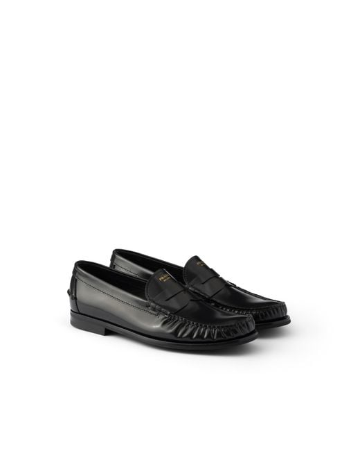 Prada Black Brushed Leather Loafers, Size 5 for men