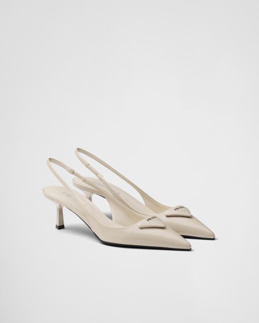 Prada White Patent Leather Slingback Pumps
