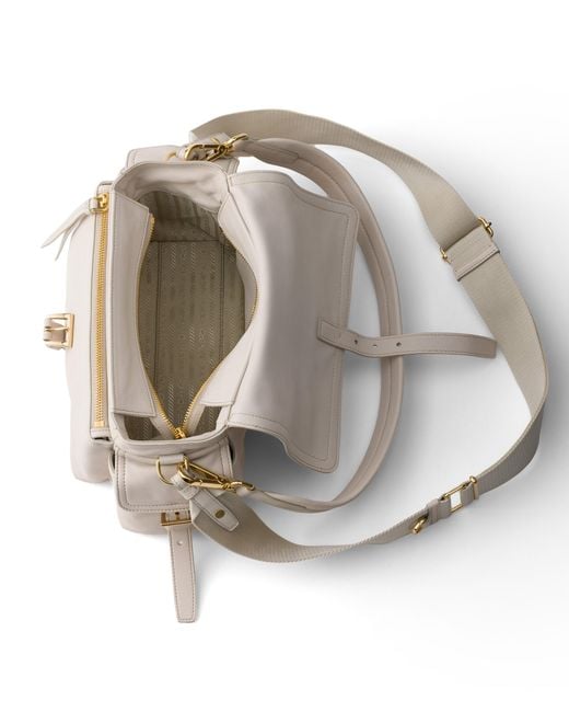 Prada Gray Explore Medium Nappa Leather Shoulder Bag With Flap