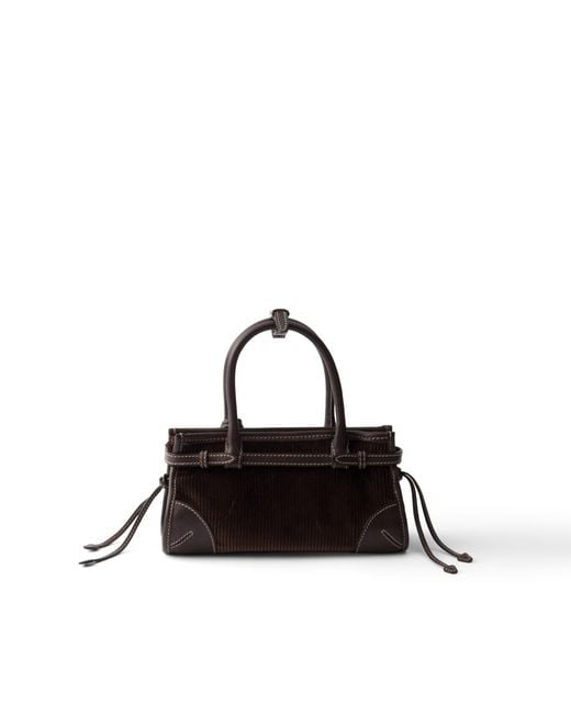 Prada Black Bonnie Small Corduroy And Leather Handbag, Ebony