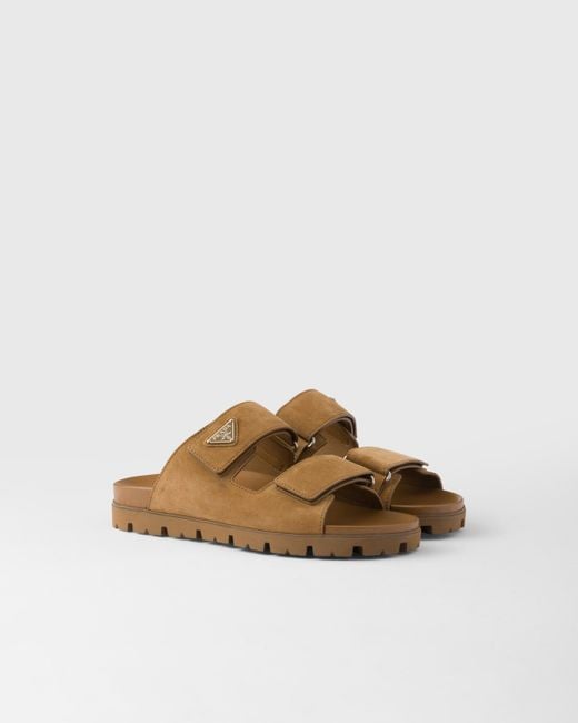 Prada Brown Suede Band Sandals for men