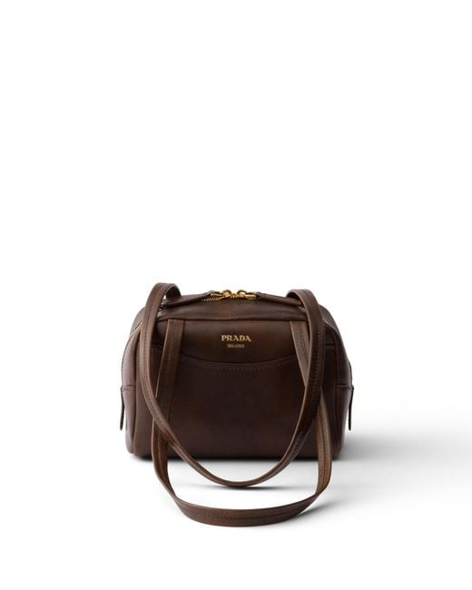 Prada Brown Carry Antiqued Leather Top-Handle Mini-Bag