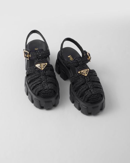 Prada Black Crochet Platform Sandals 55