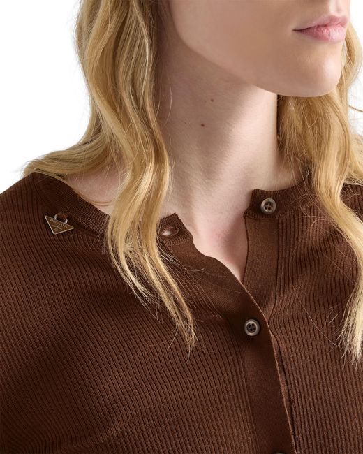 Prada Brown Ribbed Knit Wool Cardigan