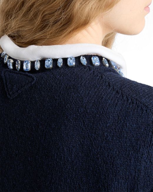 Prada Blue Wool And Cashmere Crew-Neck Sweater