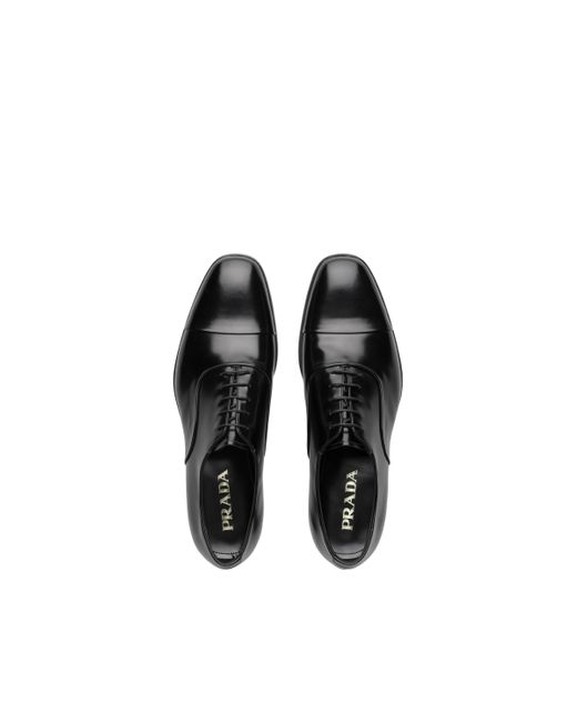 Prada Black Brushed Leather Laced Oxford Shoes for men