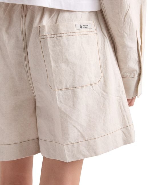 Prada White Chambray Shorts, Ecru