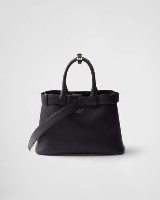 Prada Black Buckle Medium Leather Handbag With Belt