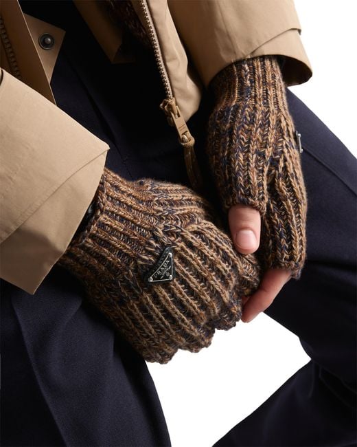 Prada Brown Wool And Cashmere Gloves, /Rust for men