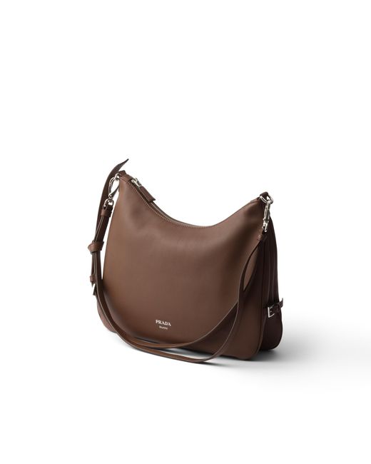 Prada Brown Fold Large Leather Shoulder Bag