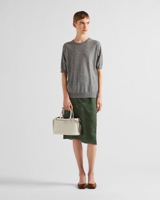 Prada White Kleine Buckle Handtasche Aus Leder Mit Doppeltem Gürtel