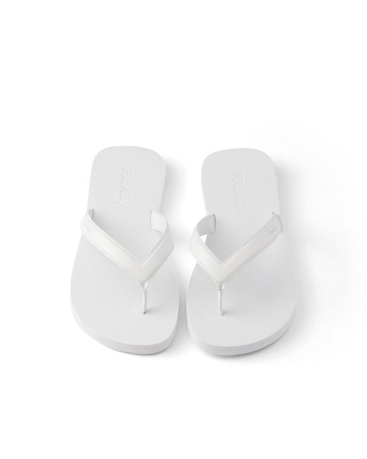 Prada White Brushed Leather Flip-Flops, Size 5 for men