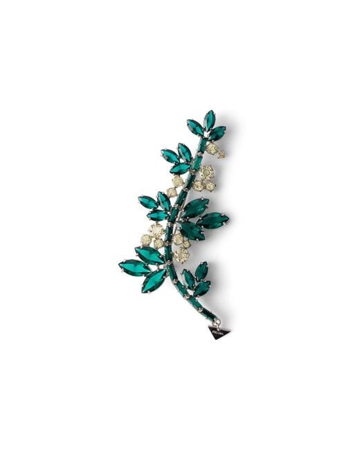 Prada Green Metal Brooch With Crystals