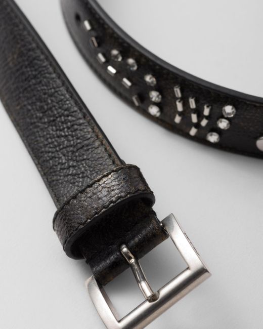 Prada Black Antiqued Madras Leather Belt