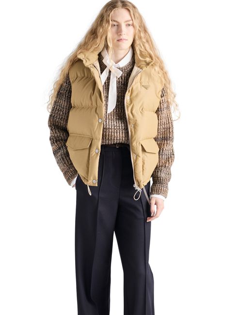 Prada Natural Triangle-Logo Technical Fabric-Down Gilet