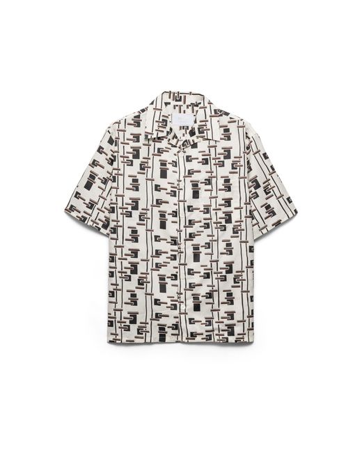 Prada White Printed Cotton Blend Shirt, Natural/Burgundy for men