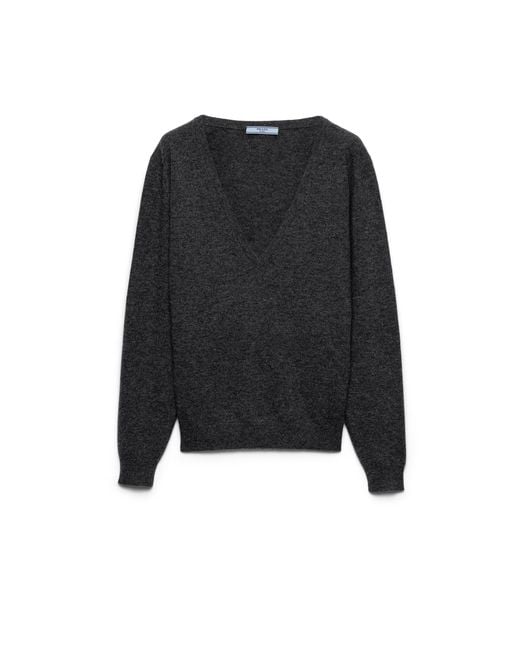 Prada Black Cashmere V-Neck Sweater