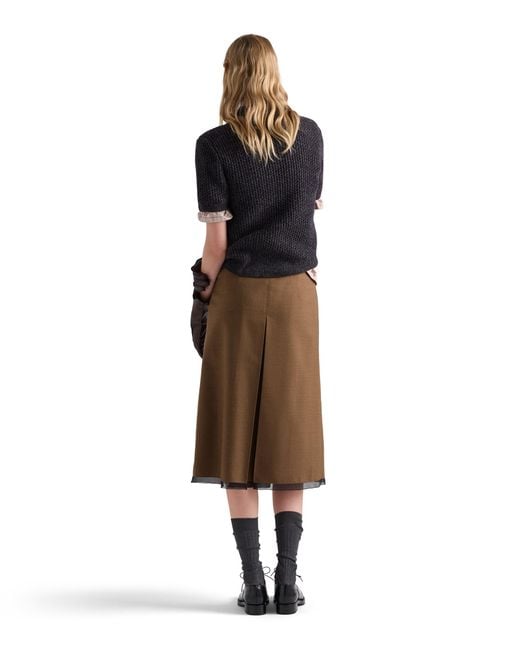 Prada Natural Wool Midi-Skirt, Tobacco
