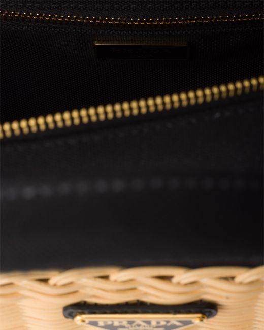 Prada Multicolor Medium Wicker And Canvas Tote Bag