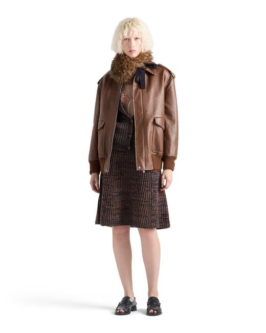 Prada Brown Nappa Leather Bomber Jacket