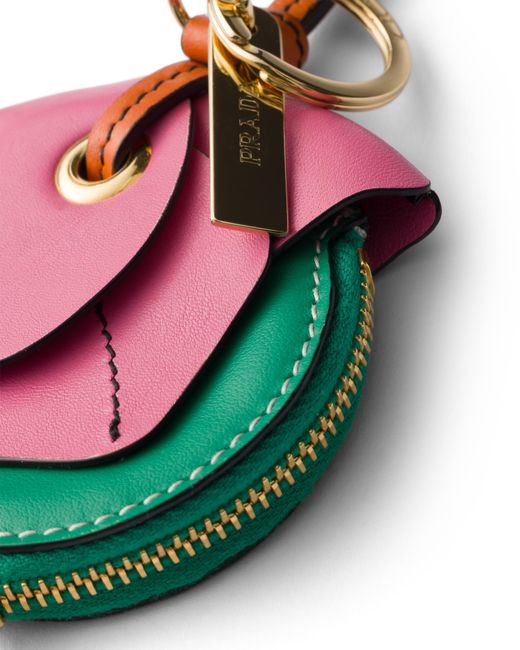 Prada Red Leather Key Ring Pendant With Coin Purse
