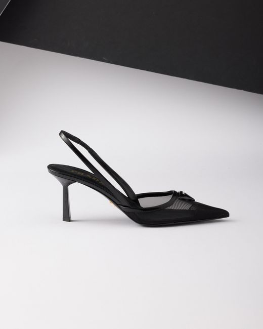 Prada White Mesh Fabric Slingback Pumps