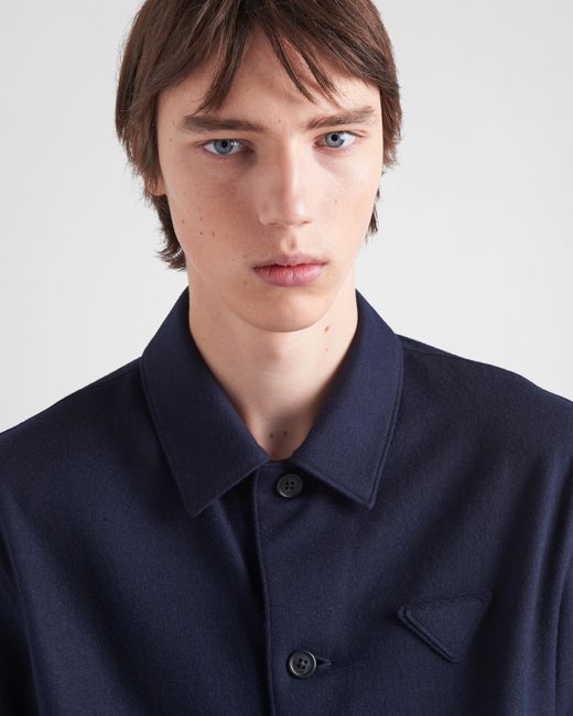 Prada Blue Wool Blend Shirt for men